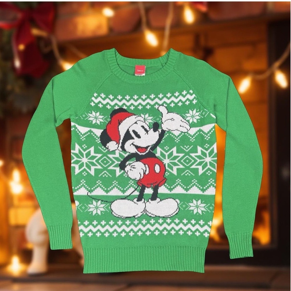 Disney Mickey Mouse Christmas Sweater Green‎ Holiday Knit Small